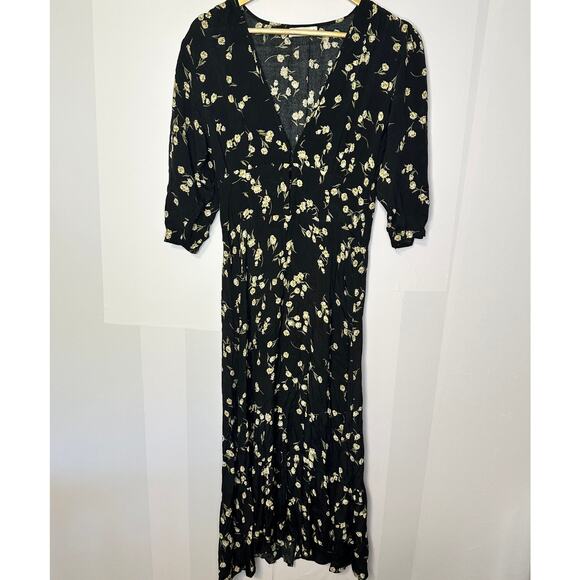 Flynn Skye Elsie Black Tulip Floral Midi Maxi Boho Dress Women's Medium - Picture 2 of 11